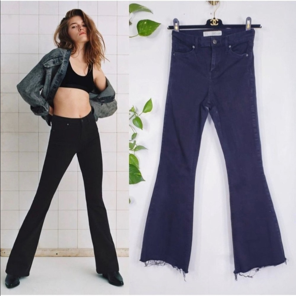 TOPSHOP High Waisted Moto Black Raw Hem Flare Jeans 26